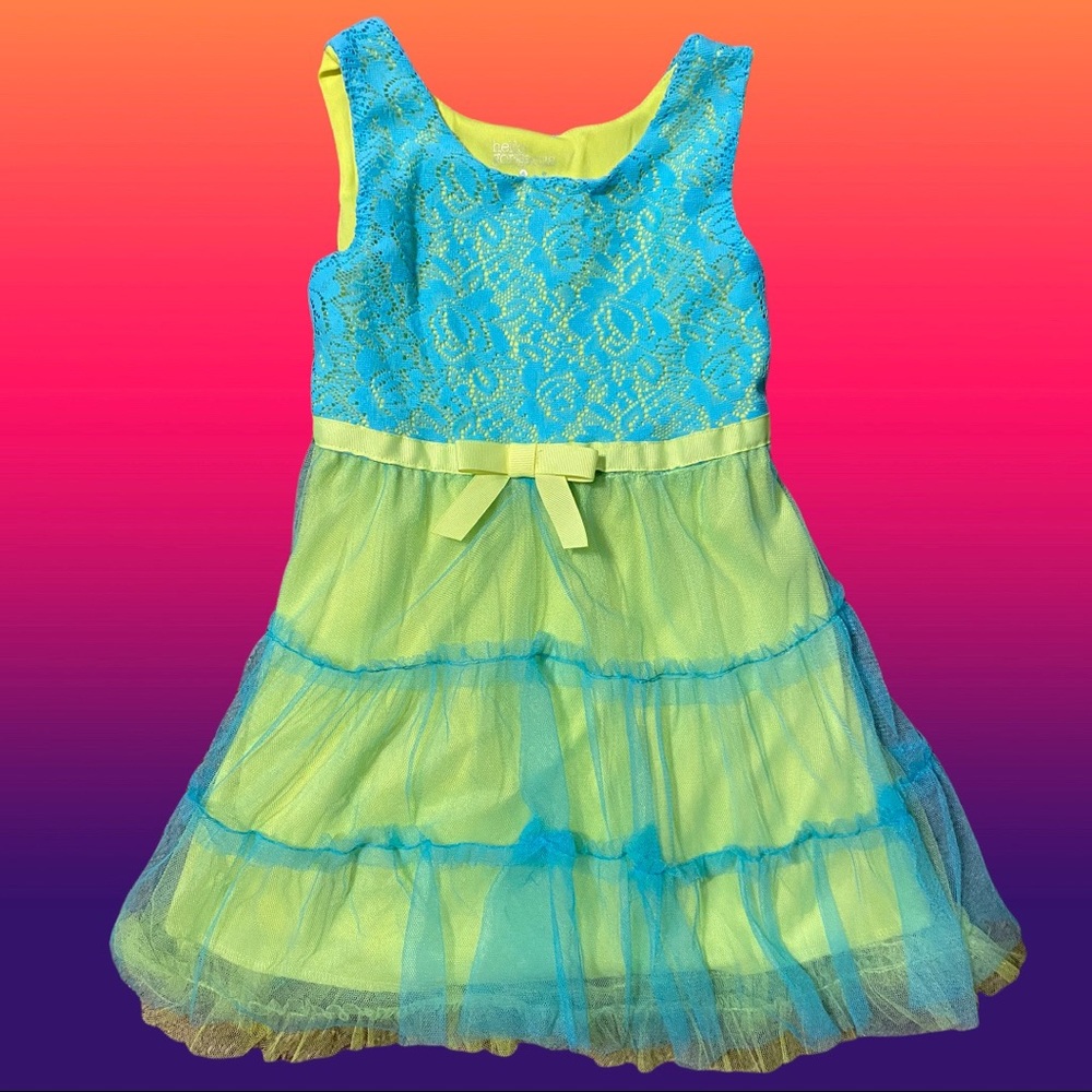 Teal & neon yellow lace dress size 6